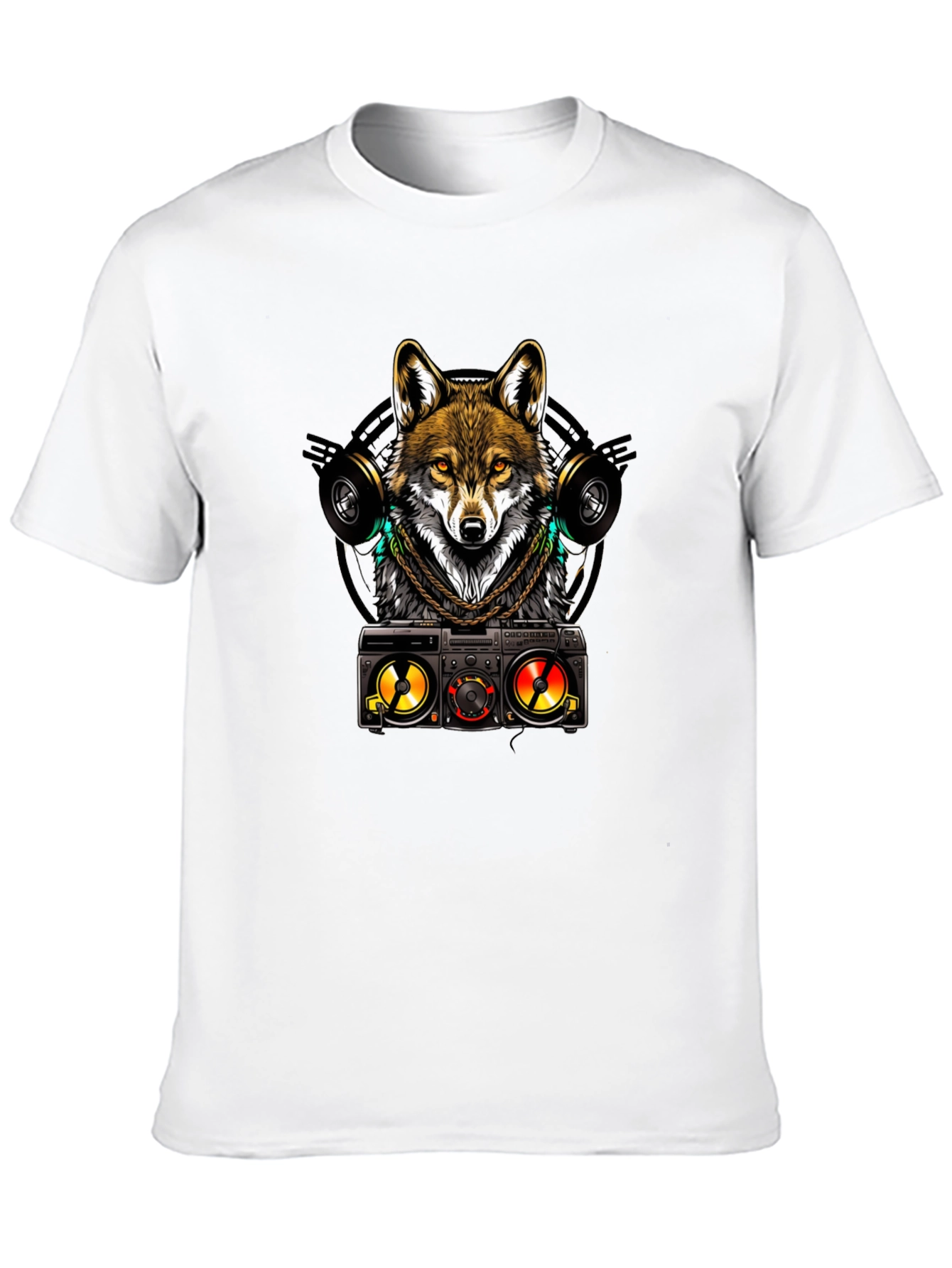 Cool Wolf DJ Graphic Tee - Black Cotton Blend