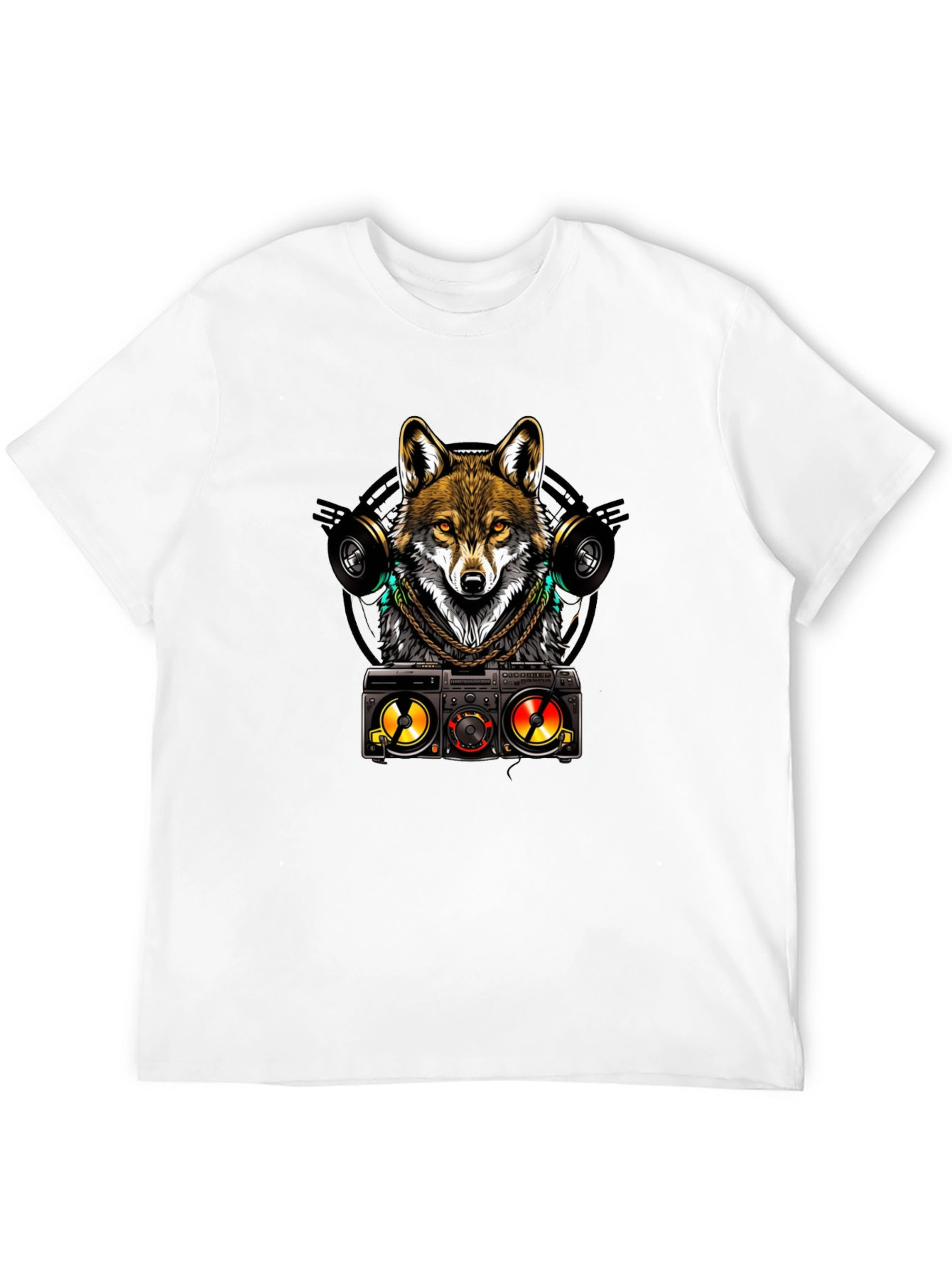 Cool Wolf DJ Graphic Tee - Black Cotton Blend