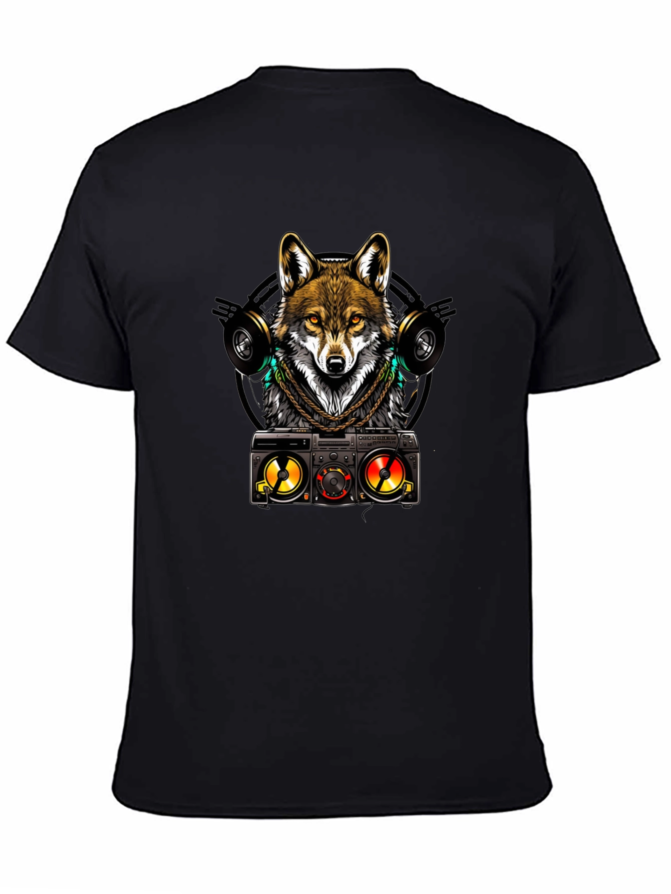 Cool Wolf DJ Graphic Tee - Black Cotton Blend