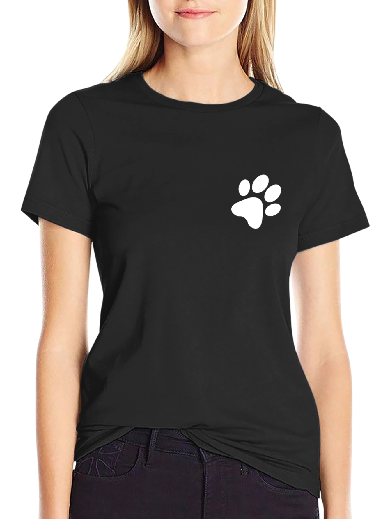 Mens Black T-Shirt with White Paw Print