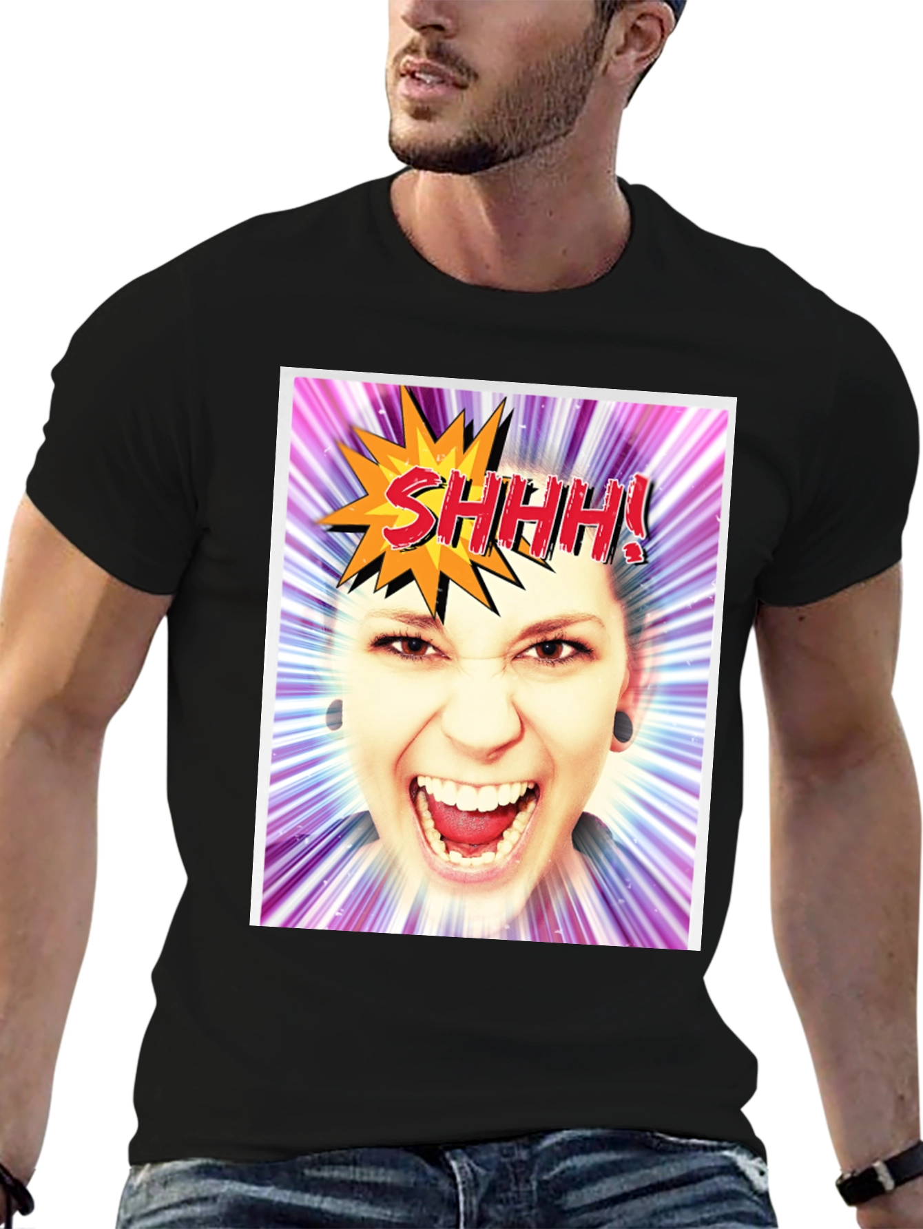 SHHH! Funny Graphic Tee - Unisex Black T-Shirt