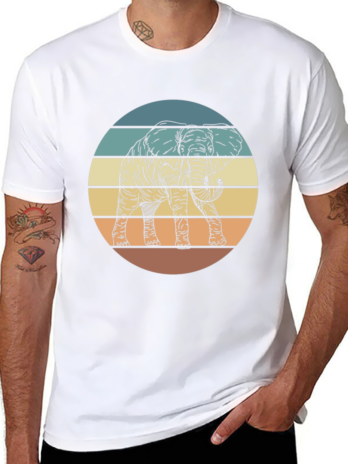 Retro Elephant Sunset Graphic T-Shirt