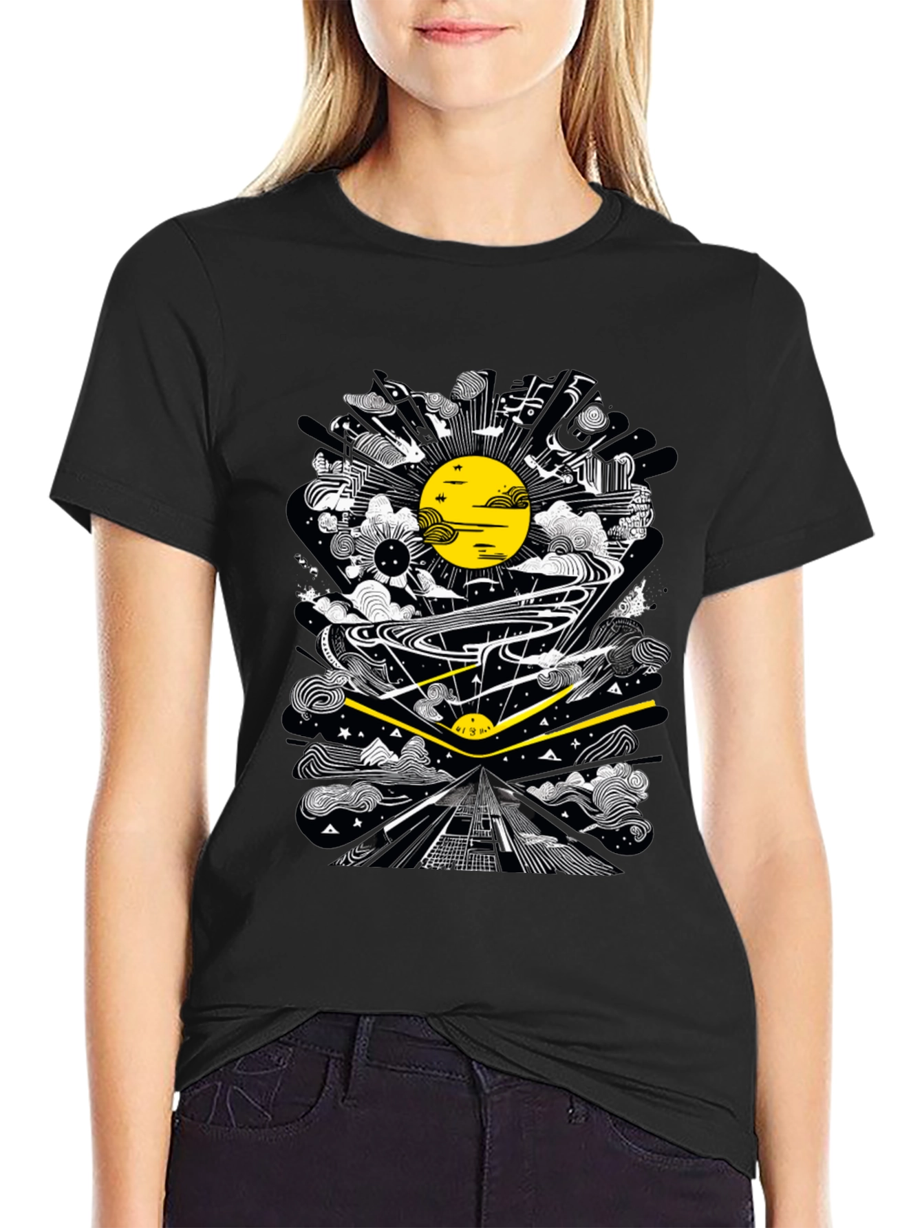 Abstract Graphic Tee - Black Cotton T-Shirt