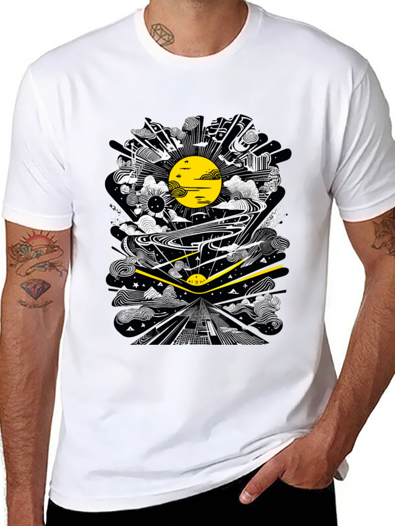 Abstract Graphic Tee - Black Cotton T-Shirt