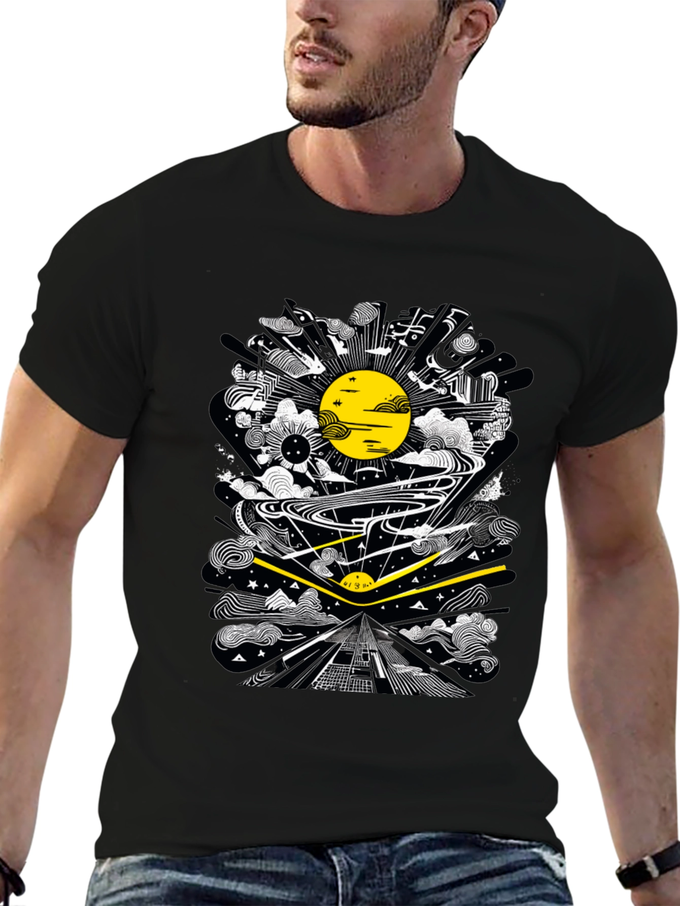 Abstract Graphic Tee - Black Cotton T-Shirt