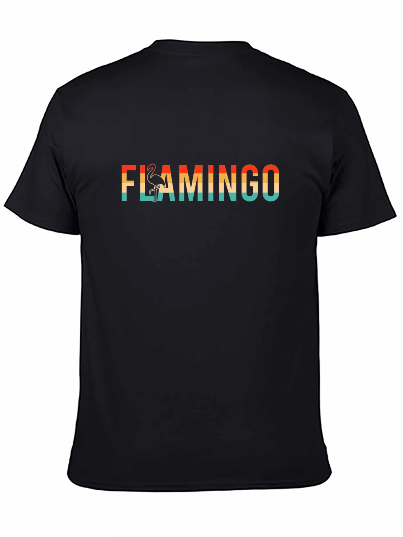 Retro Flamingo Graphic Tee - Black Cotton T-Shirt