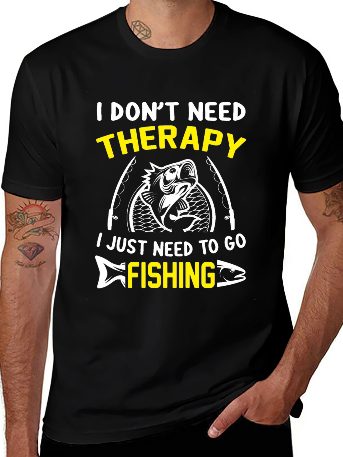 Fishing Therapy Graphic Tee - Mens Black T-Shirt