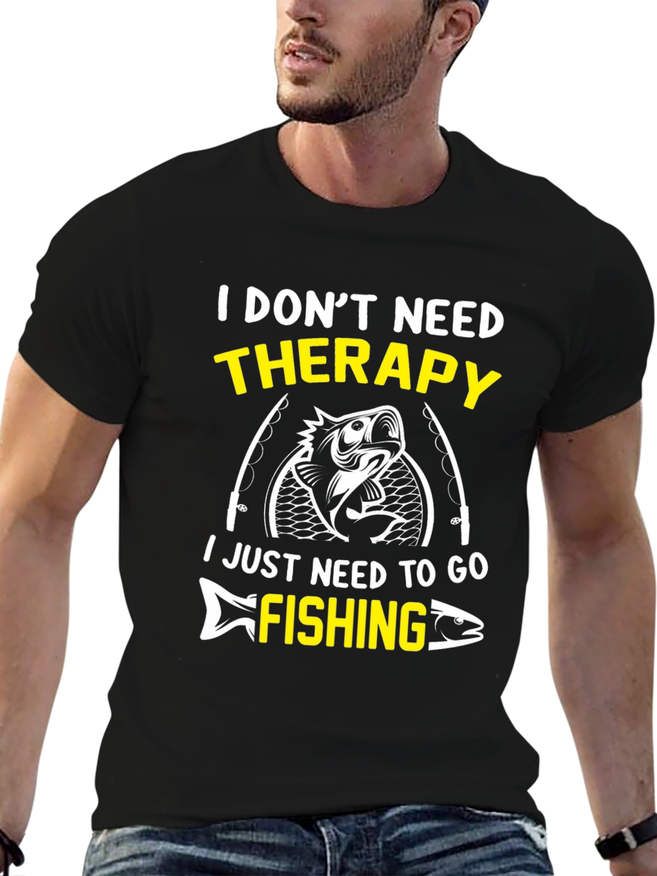 Fishing Therapy Graphic Tee - Mens Black T-Shirt