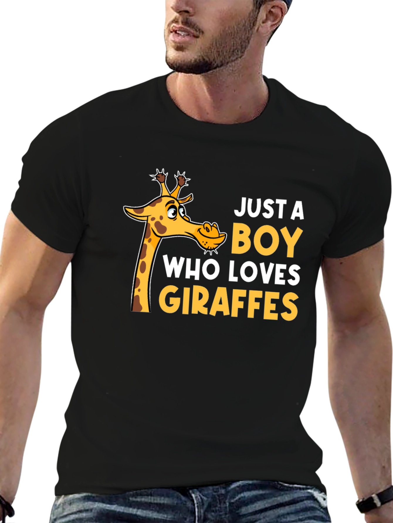 Just a Boy Who Loves Giraffes T-Shirt - Black
