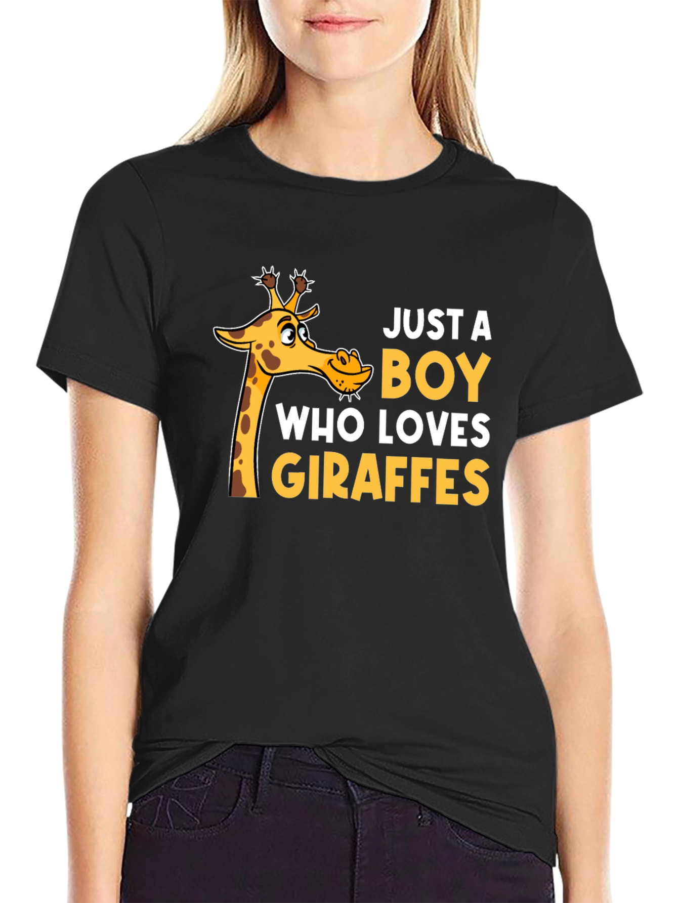 Just a Boy Who Loves Giraffes T-Shirt - Black
