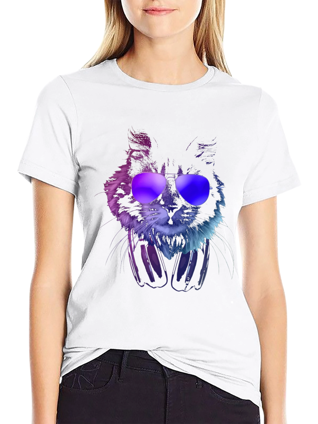 Cool Cat T-Shirt with Headphones & Sunglasses