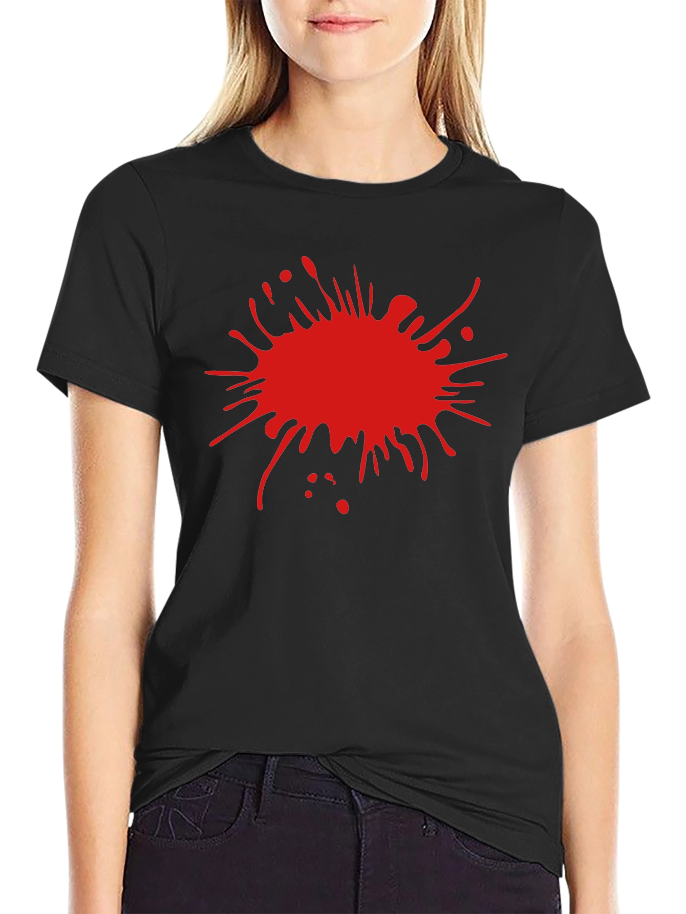 Mens Black T-Shirt with Red Splatter Design