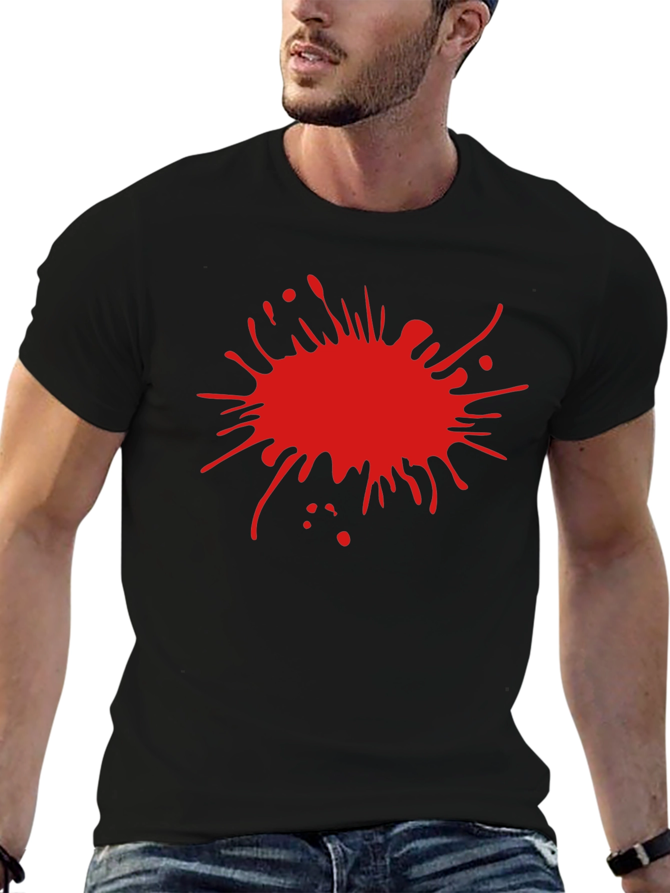 Mens Black T-Shirt with Red Splatter Design