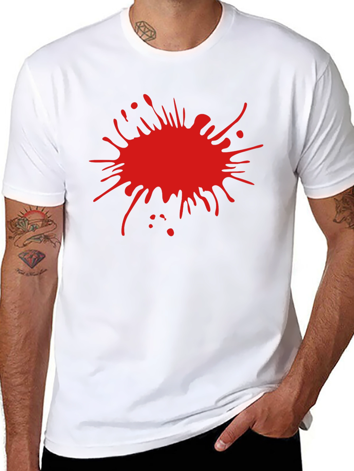 Mens Black T-Shirt with Red Splatter Design