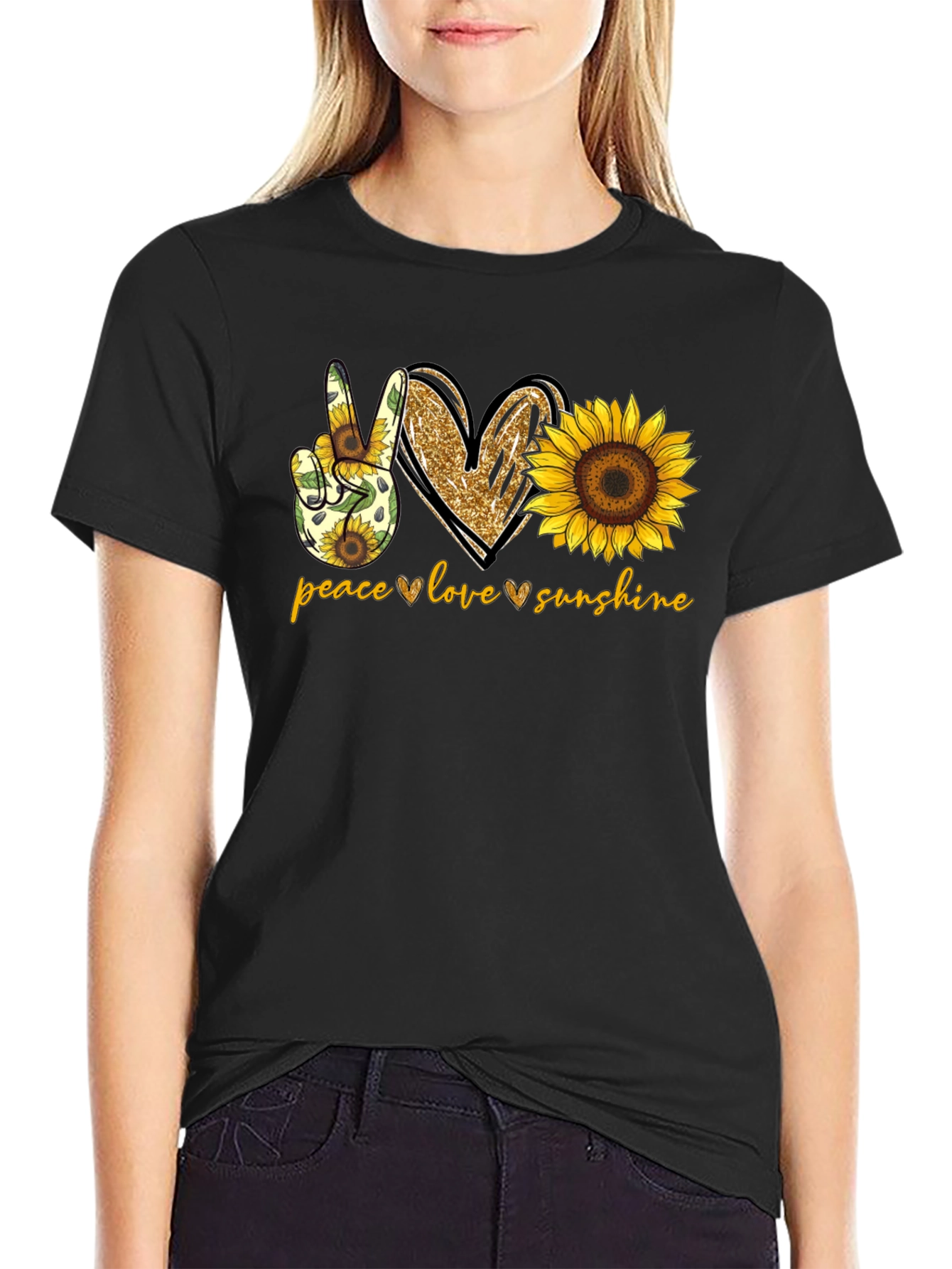 Peace Love Sunshine Sunflower Graphic T-Shirt