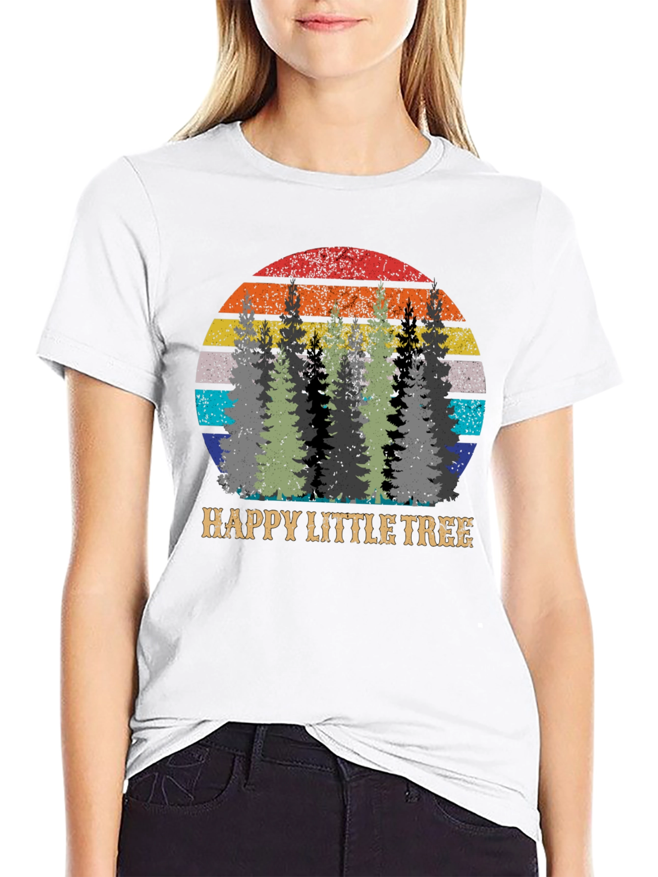 Happy Little Tree Graphic Tee - Retro Style