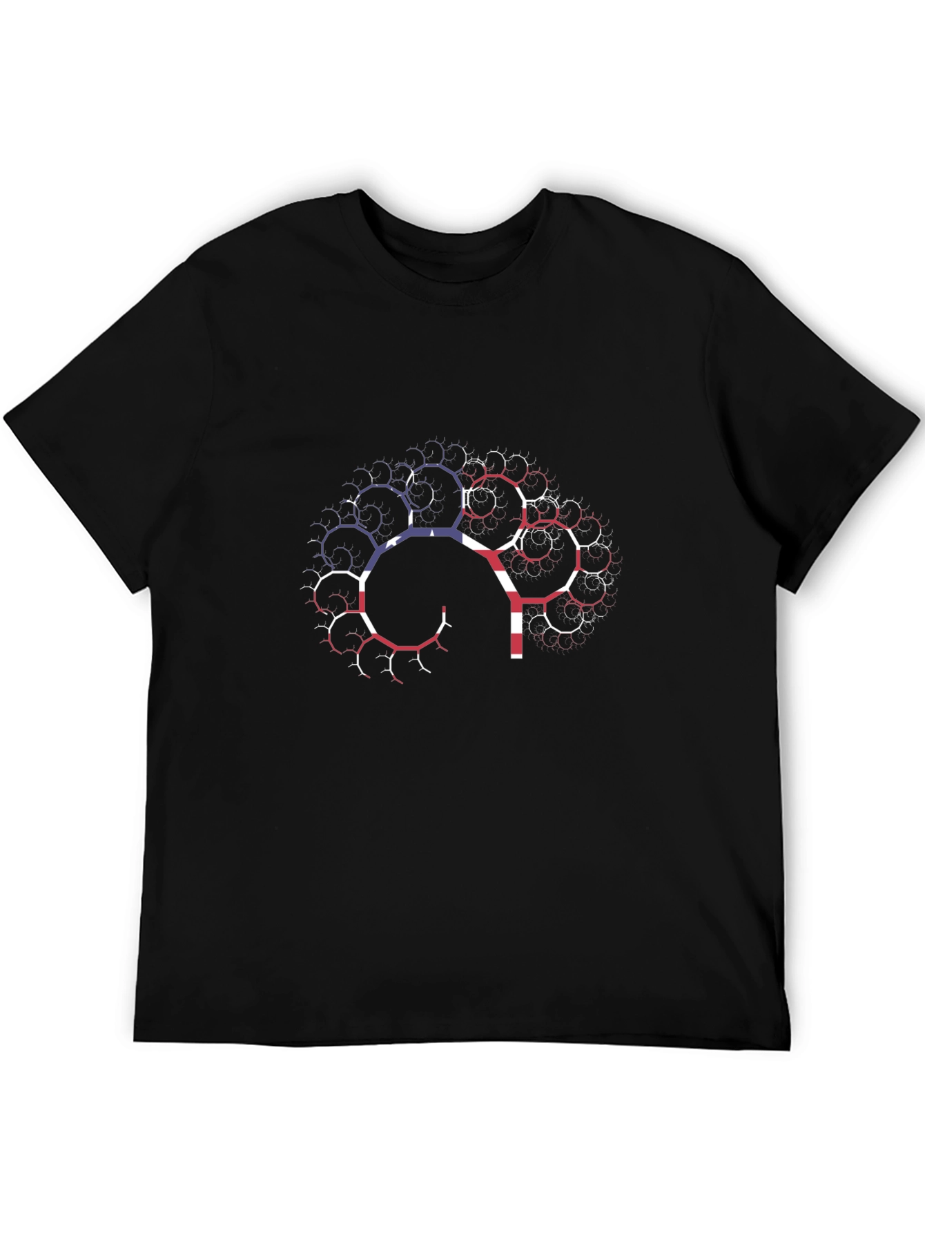 USA Flag Brain Fractal T-Shirt - Black