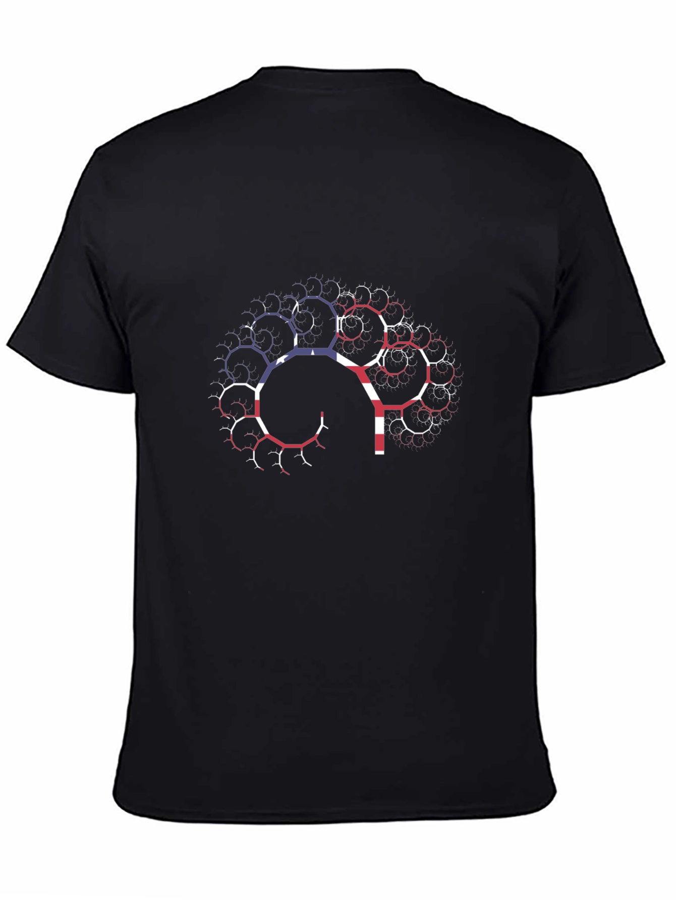 USA Flag Brain Fractal T-Shirt - Black