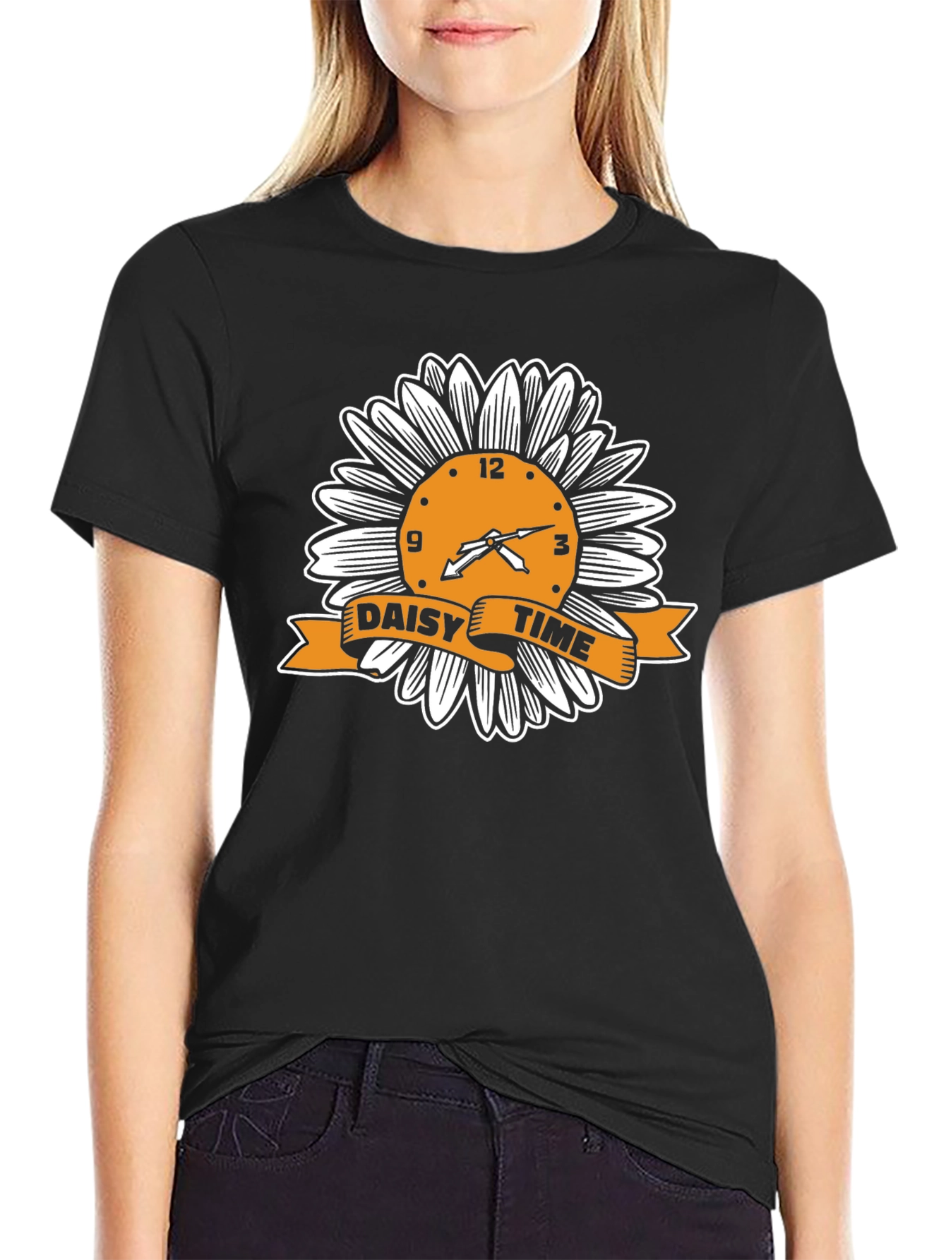 Daisy Time Graphic Tee - Black Cotton T-Shirt