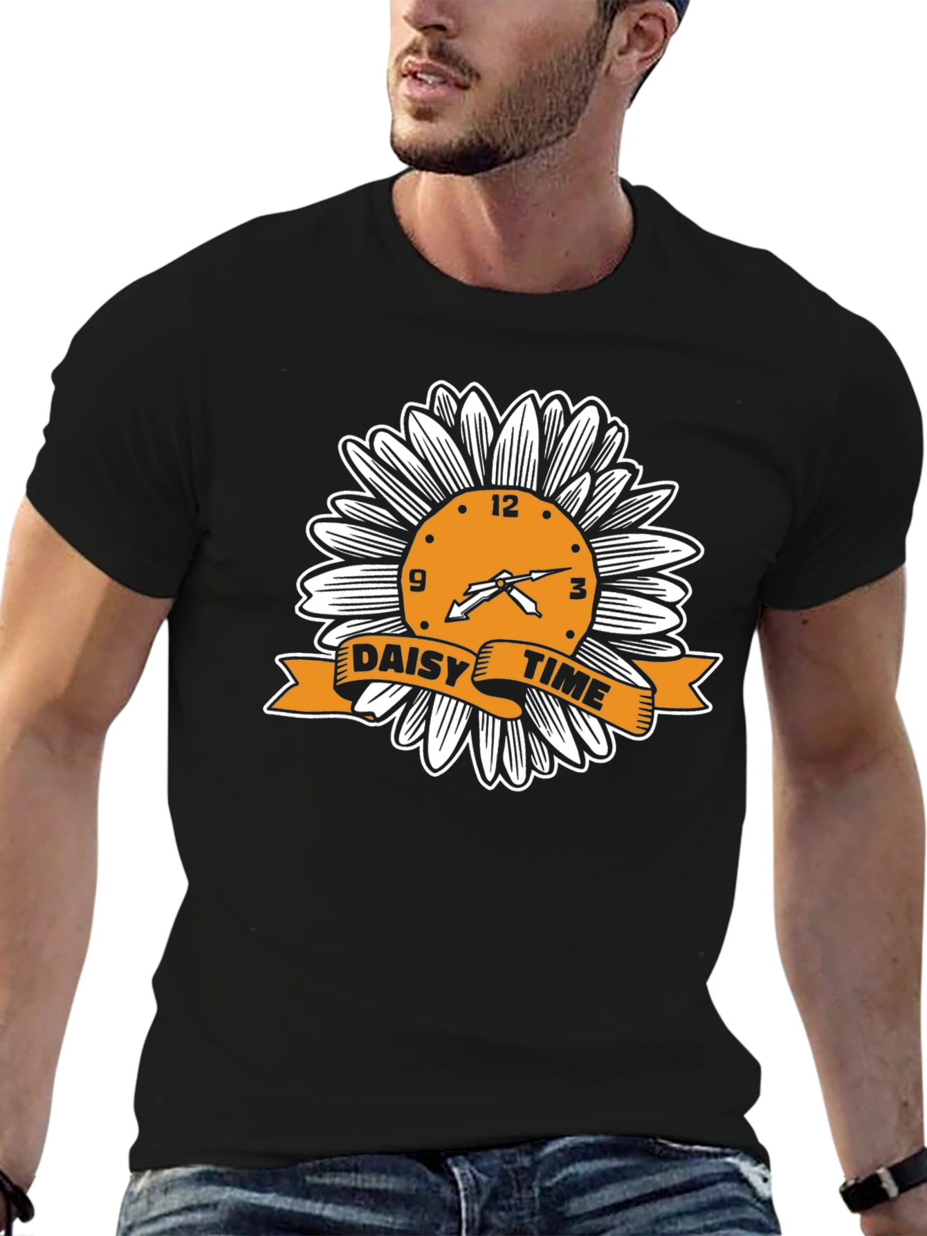 Daisy Time Graphic Tee - Black Cotton T-Shirt
