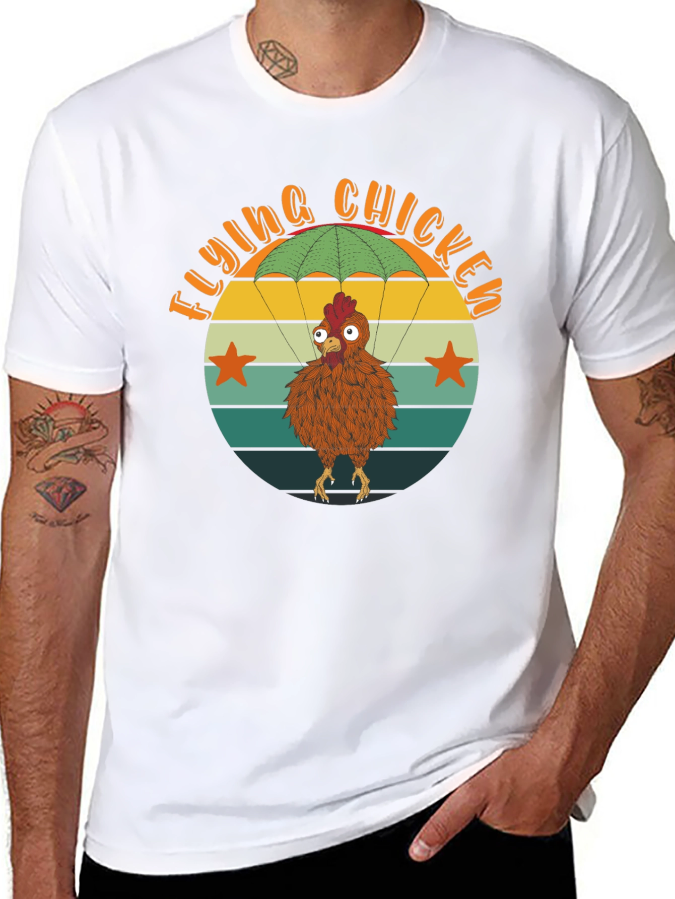 Flying Chicken T-Shirt - Funny Parachute Chicken Tee