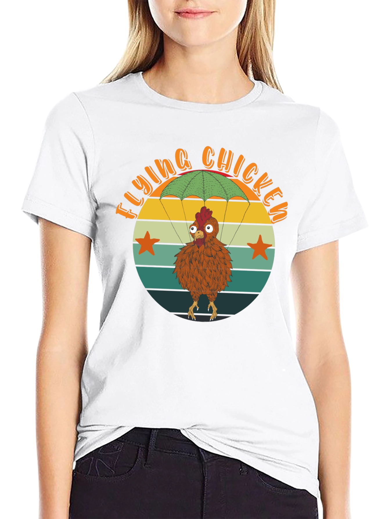 Flying Chicken T-Shirt - Funny Parachute Chicken Tee