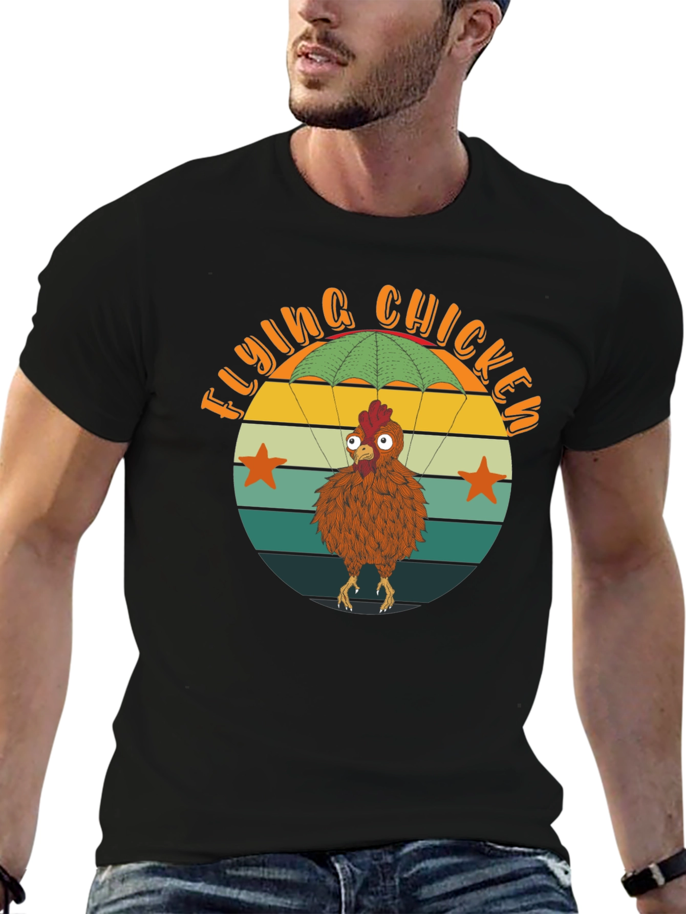 Flying Chicken T-Shirt - Funny Parachute Chicken Tee