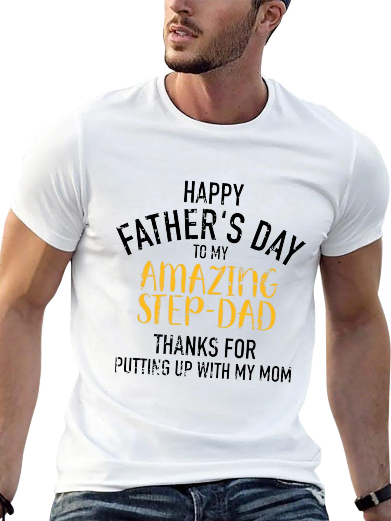 Happy Fathers Day Amazing Step-Dad Black T-Shirt