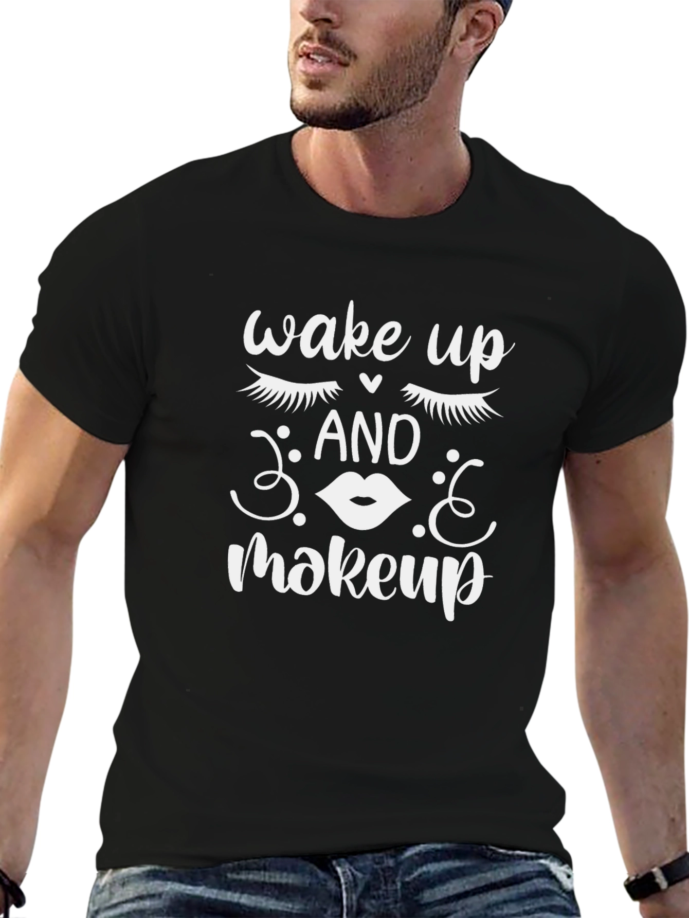 Wake Up And Makeup Graphic Tee - Black