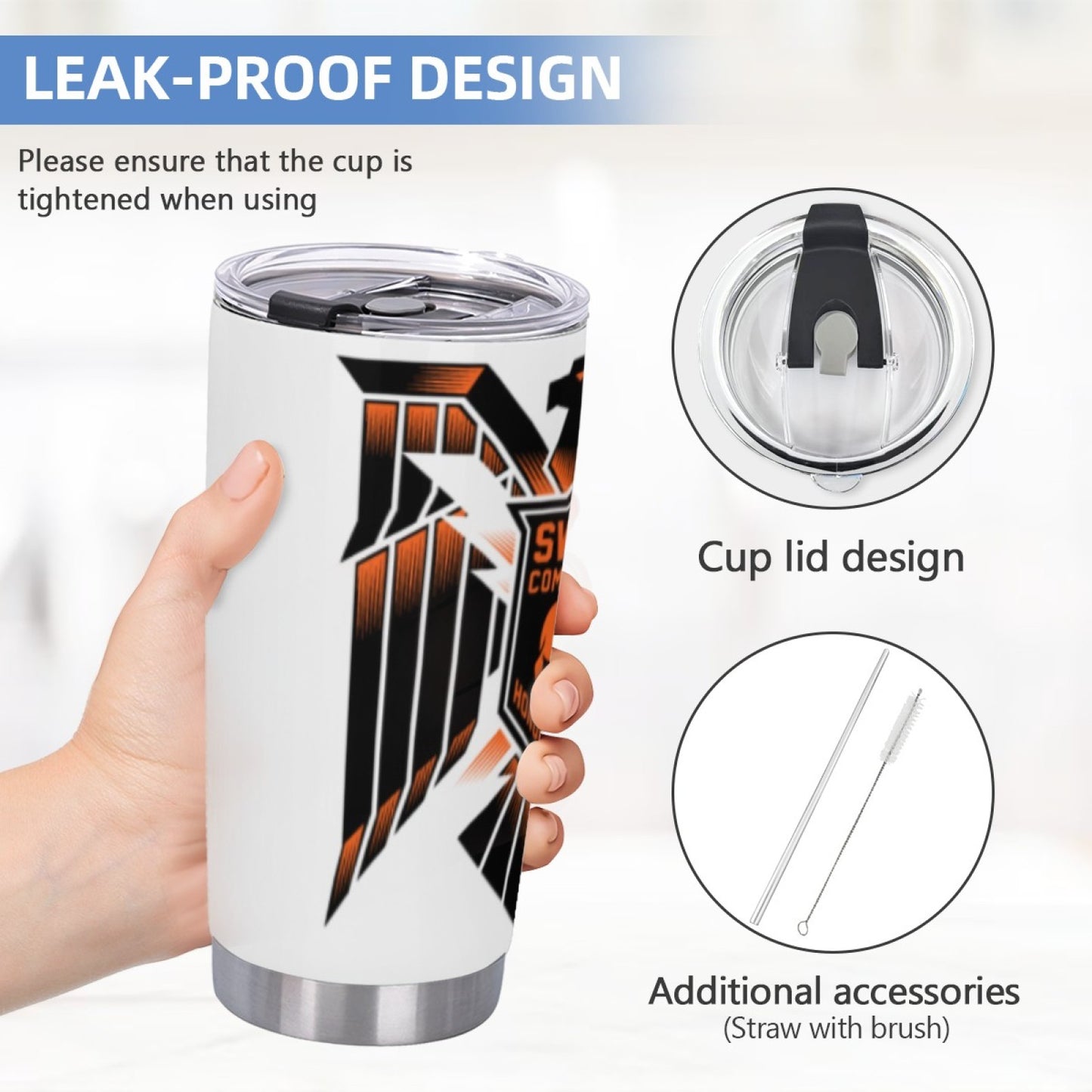 Leak-Proof Insulated Beverage Tumbler - Stainless Steel Graphic Print Cup