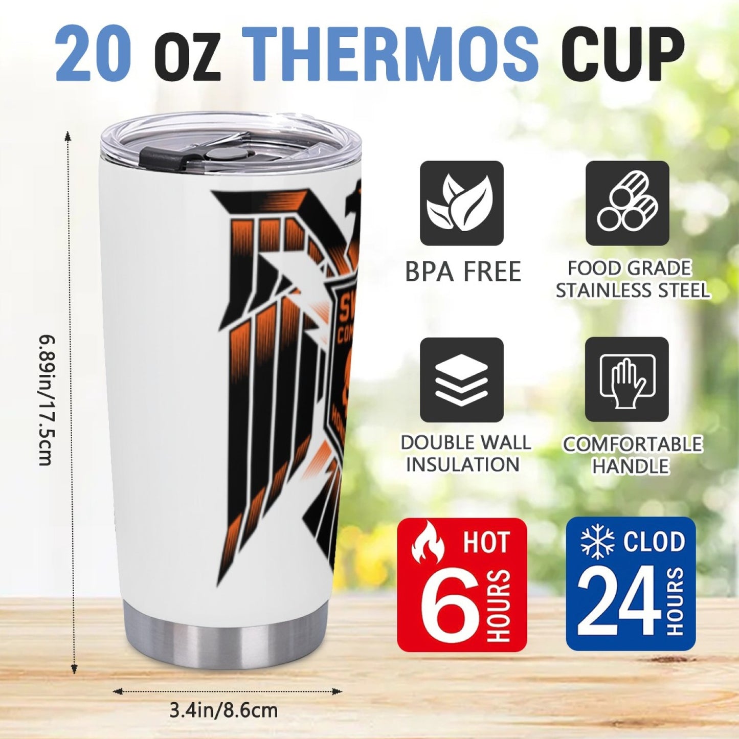 Leak-Proof Insulated Beverage Tumbler - Stainless Steel Graphic Print Cup