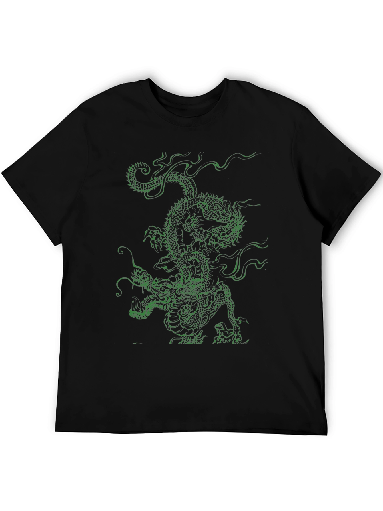 Green Dragon Graphic Tee - Black Cotton T-Shirt
