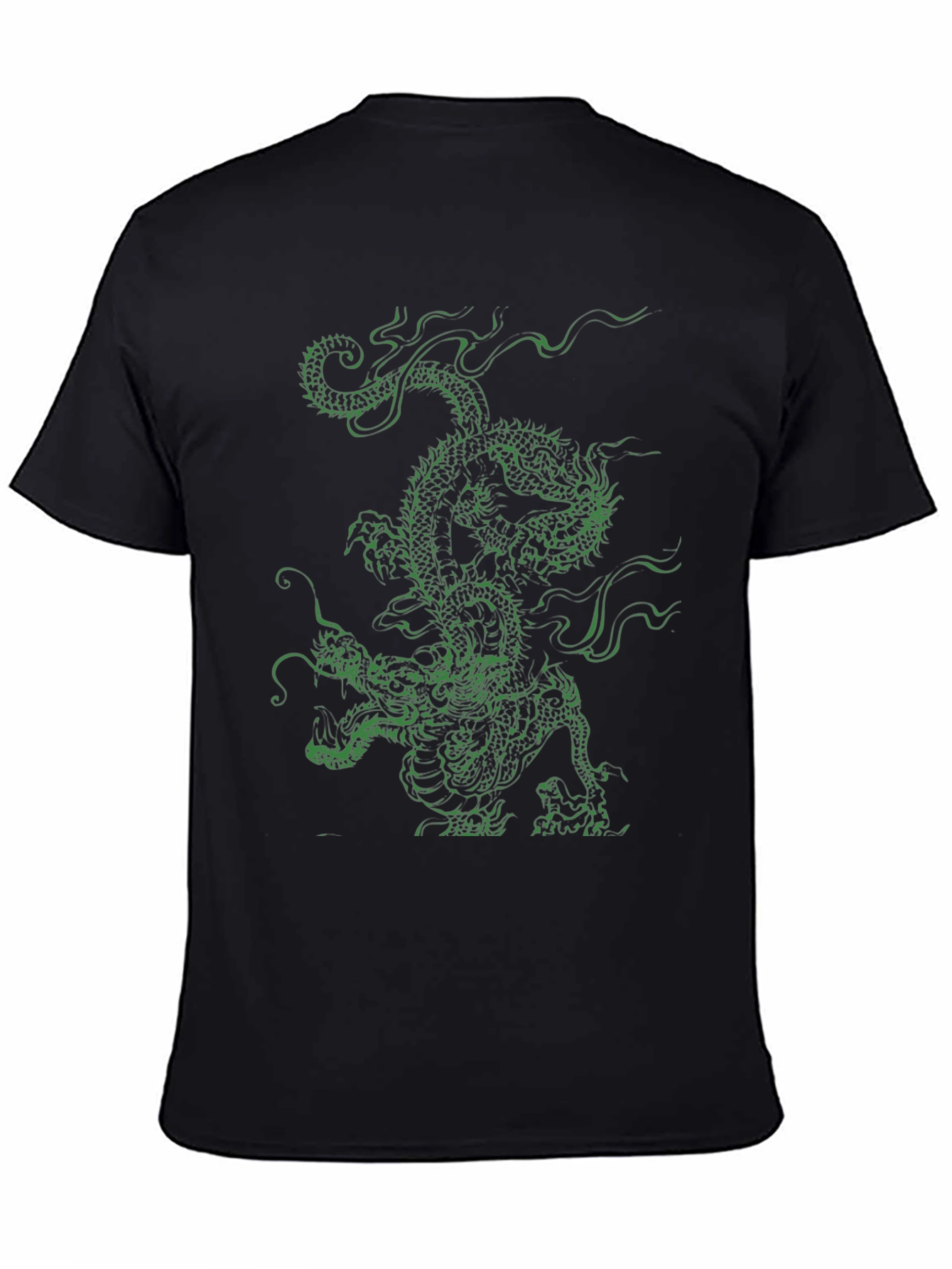 Green Dragon Graphic Tee - Black Cotton T-Shirt