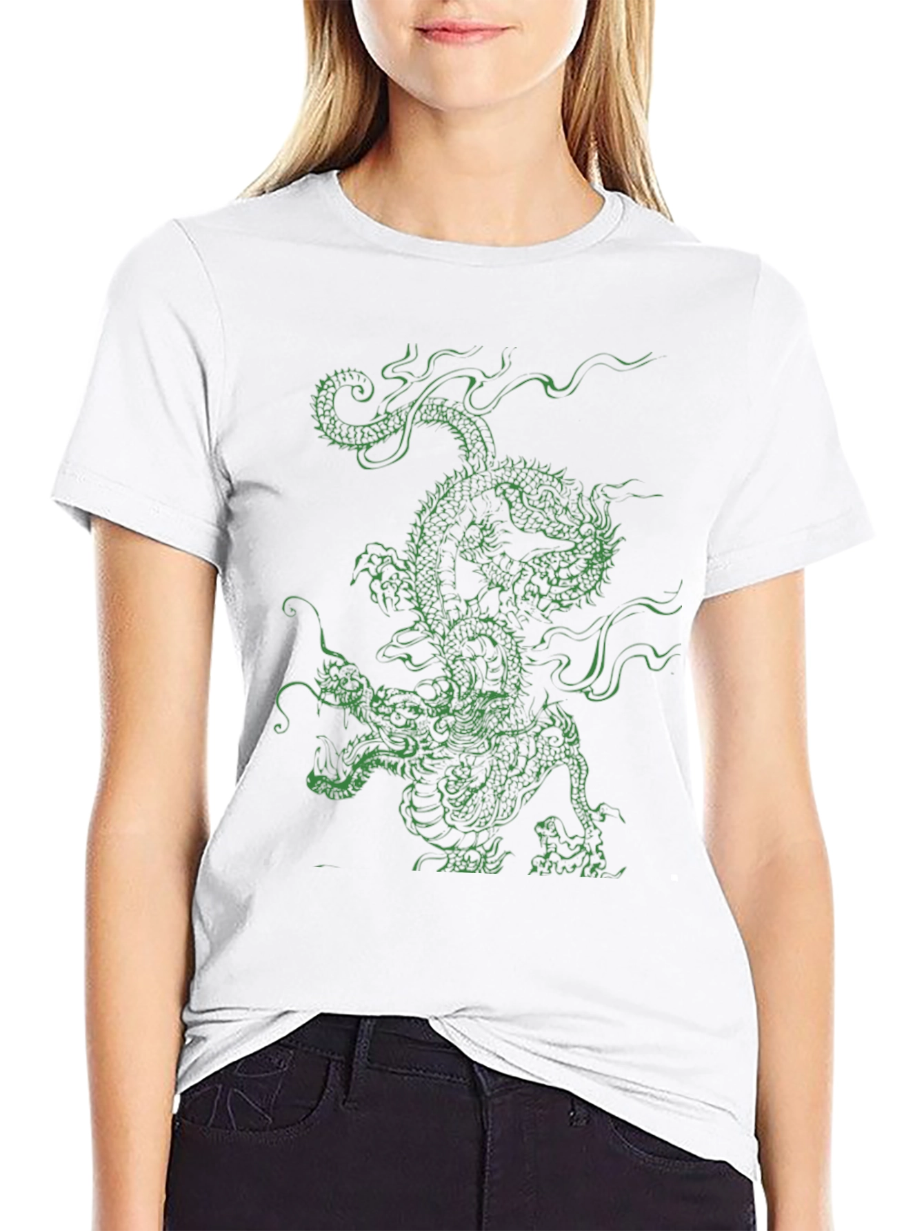 Green Dragon Graphic Tee - Black Cotton T-Shirt