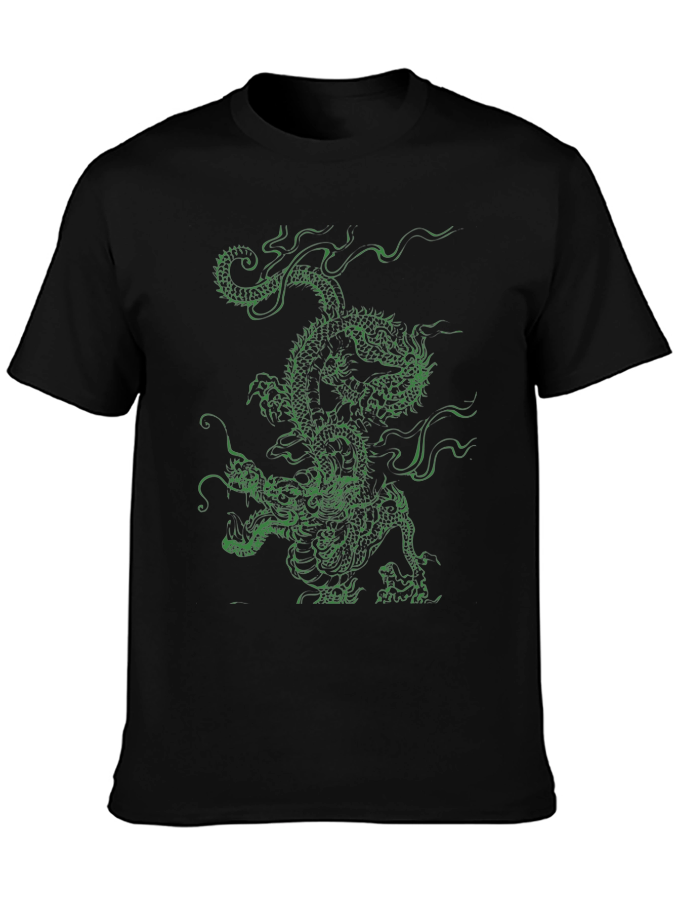Green Dragon Graphic Tee - Black Cotton T-Shirt