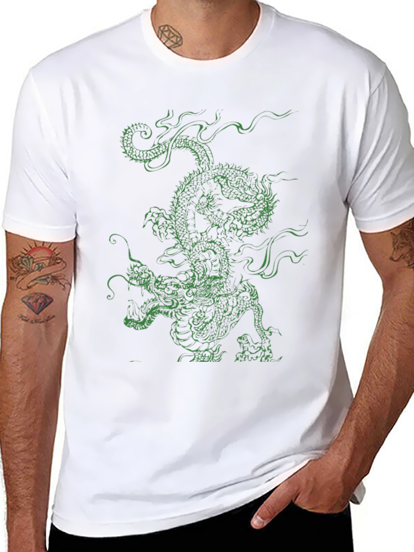 Green Dragon Graphic Tee - Black Cotton T-Shirt