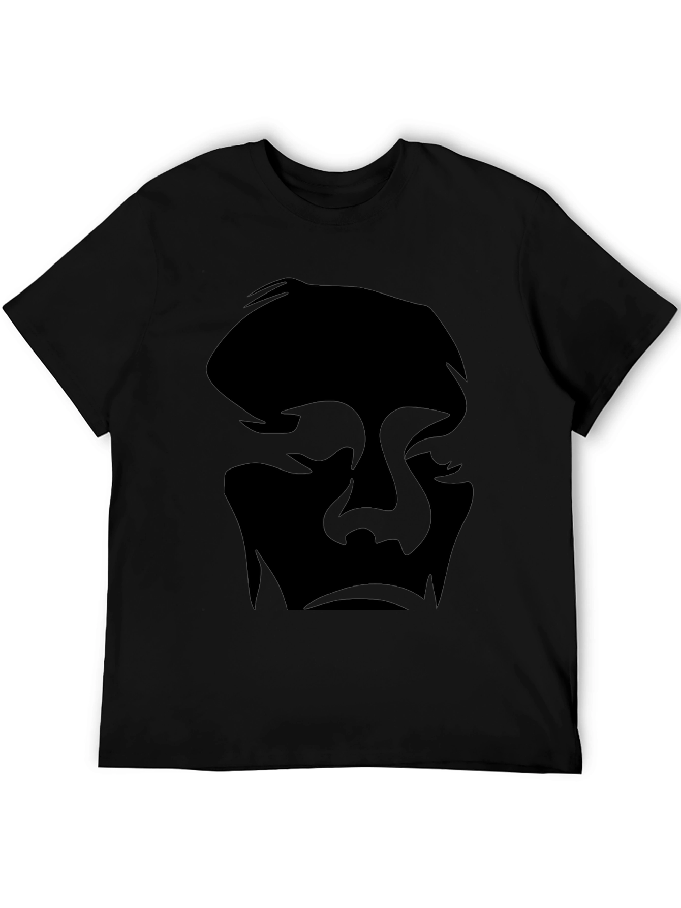 Abstract Face Graphic Tee - Black Cotton Casual Shirt