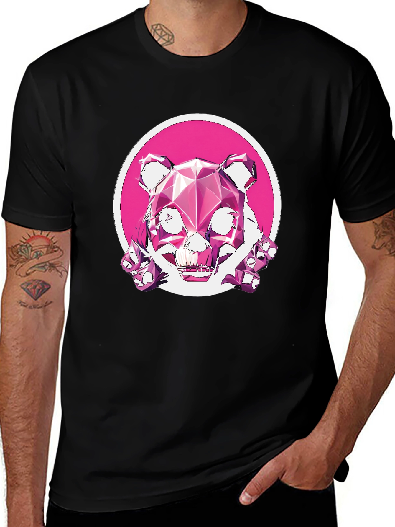 Abstract Geometric Pink Bear Graphic Tee