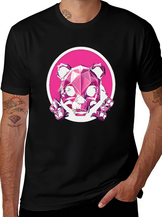 Abstract Geometric Pink Bear Graphic Tee