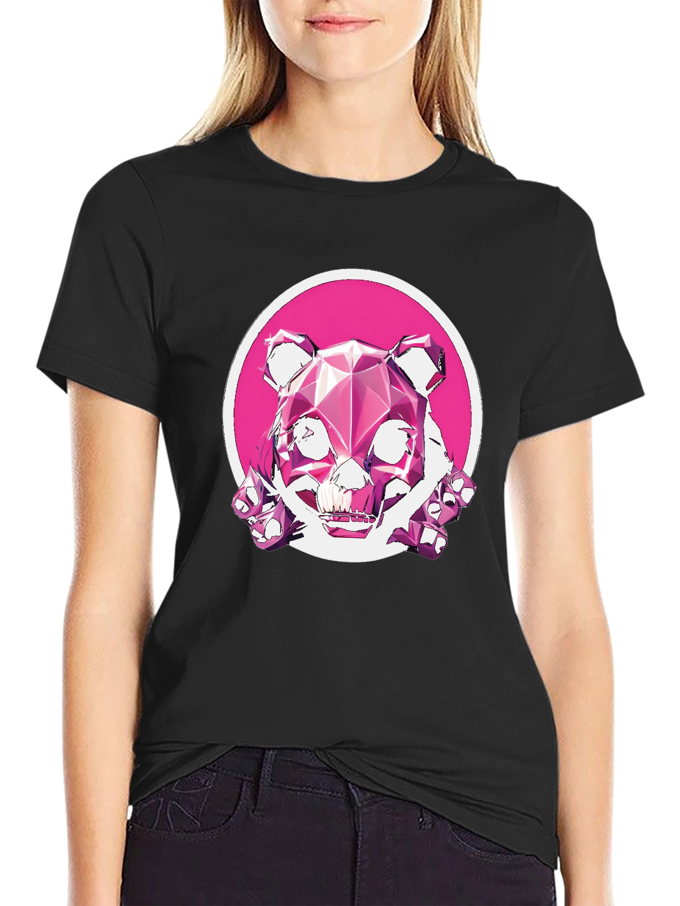 Abstract Geometric Pink Bear Graphic Tee