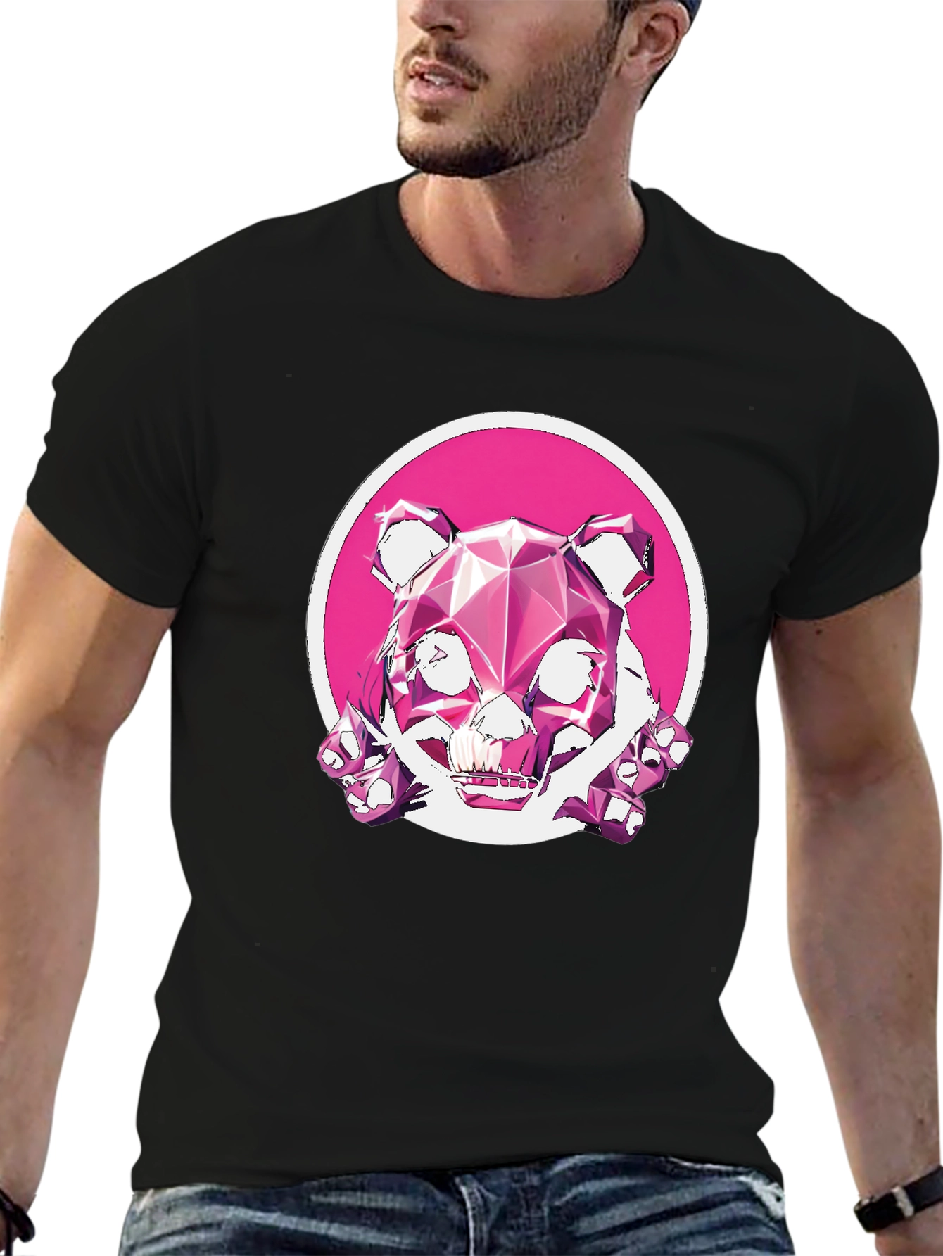 Abstract Geometric Pink Bear Graphic Tee