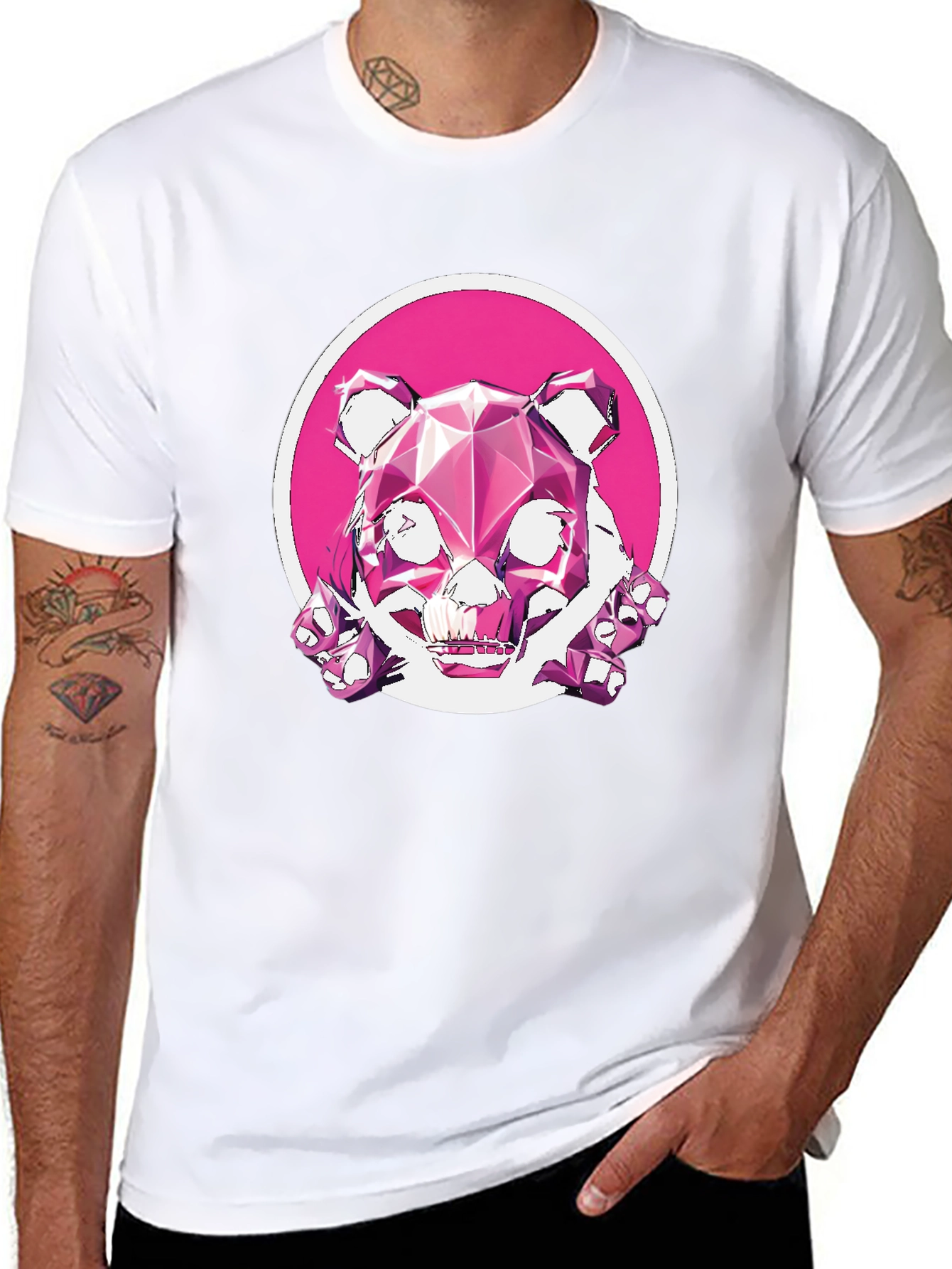 Abstract Geometric Pink Bear Graphic Tee