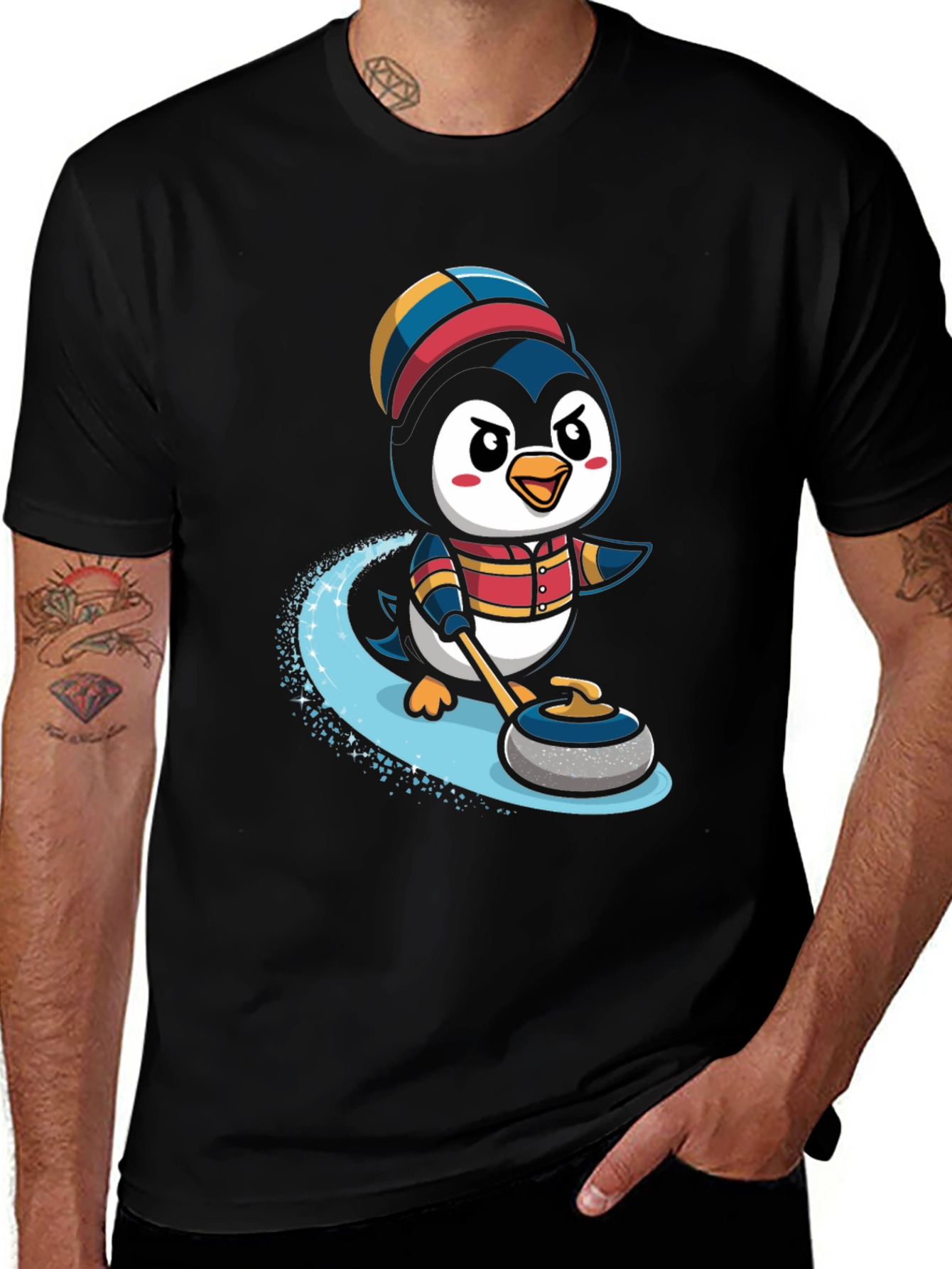Penguin Curling T-Shirt - Cute Cartoon Design