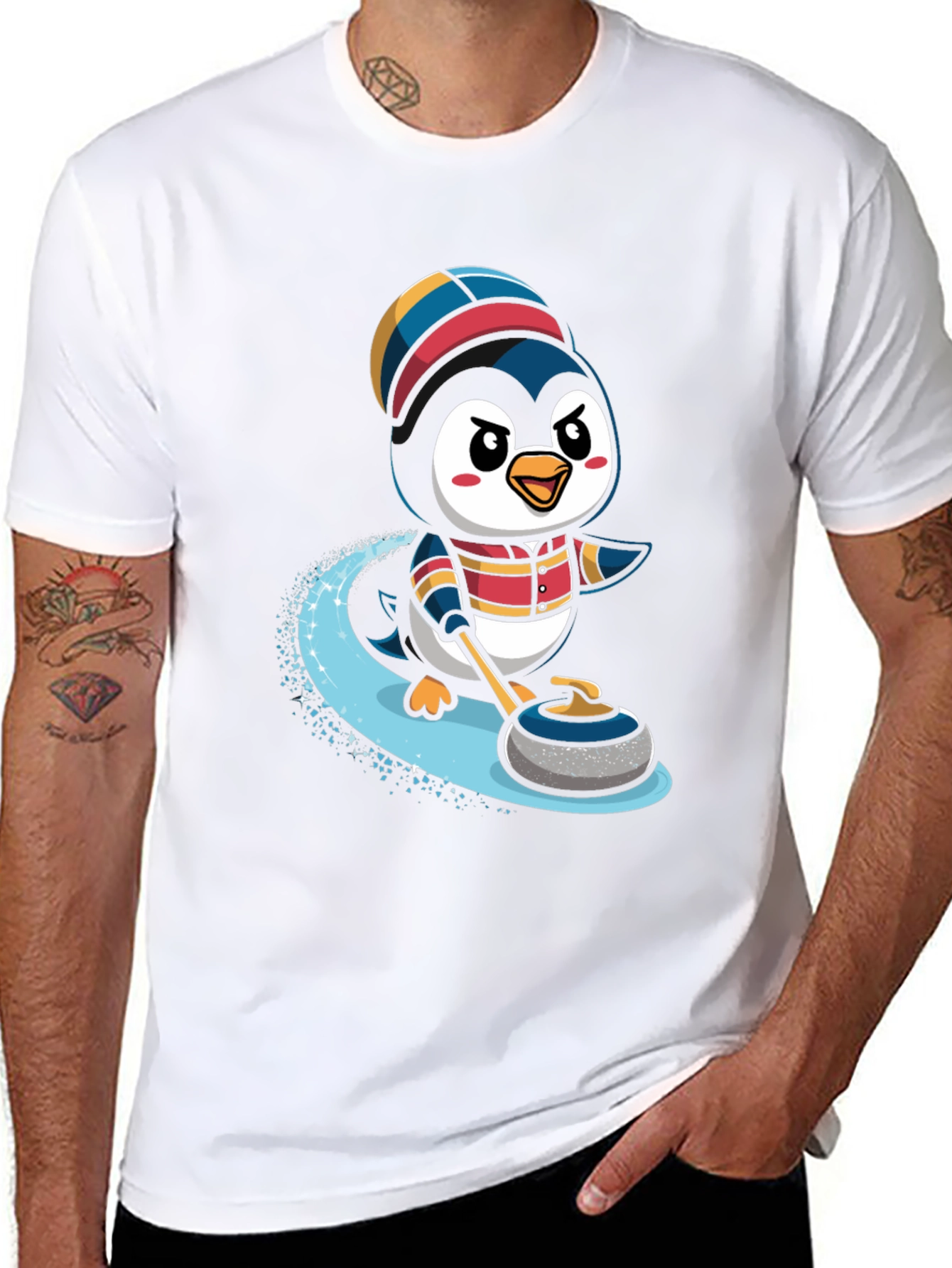 Penguin Curling T-Shirt - Cute Cartoon Design