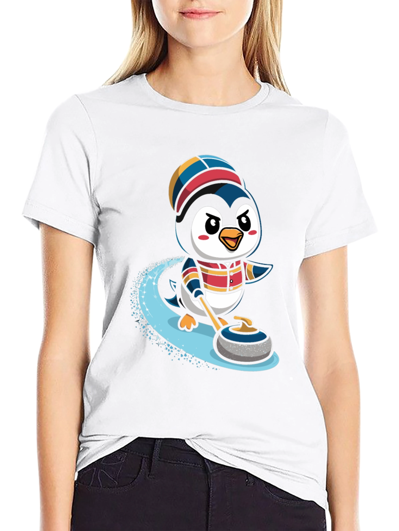Penguin Curling T-Shirt - Cute Cartoon Design