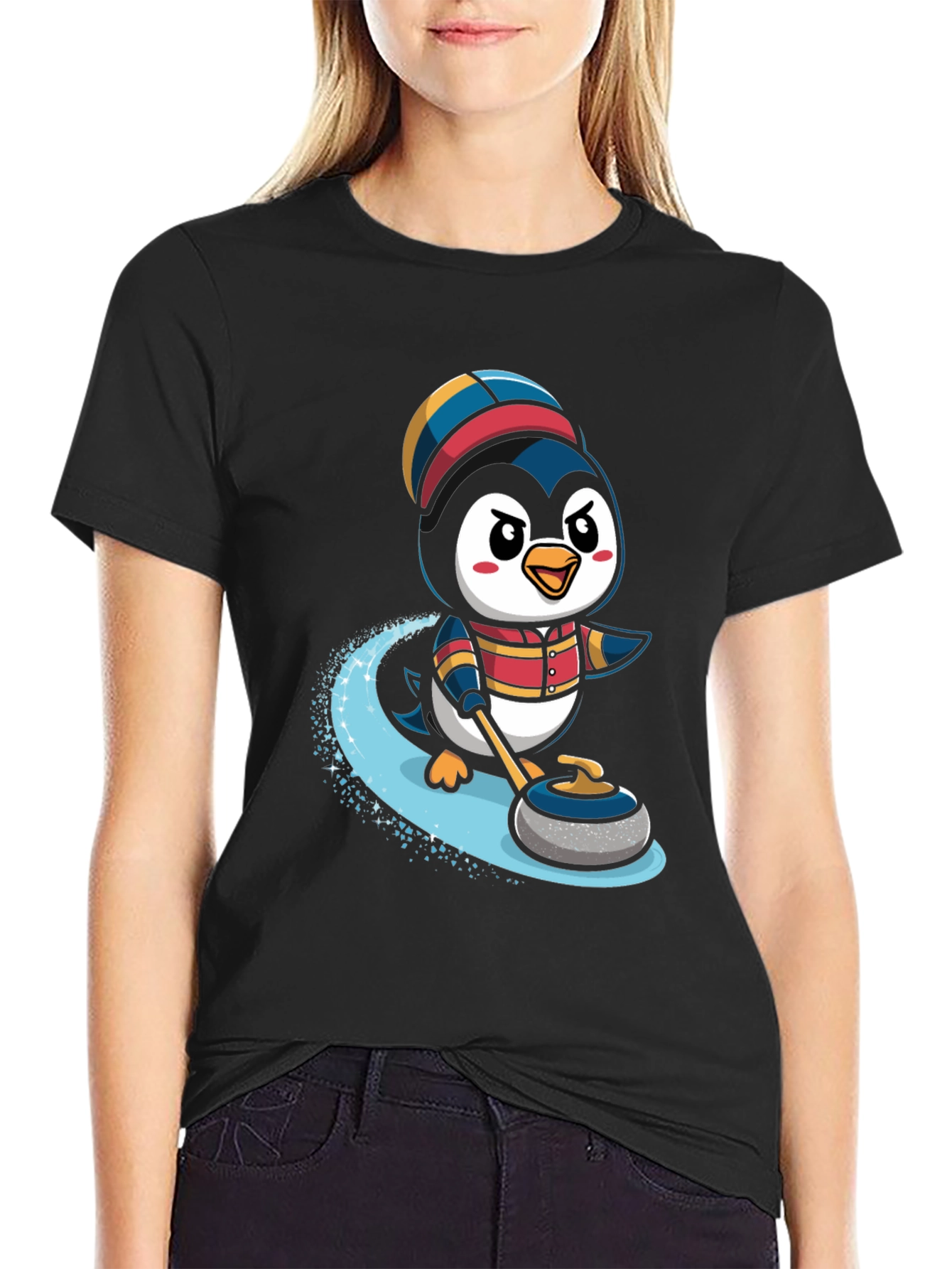 Penguin Curling T-Shirt - Cute Cartoon Design
