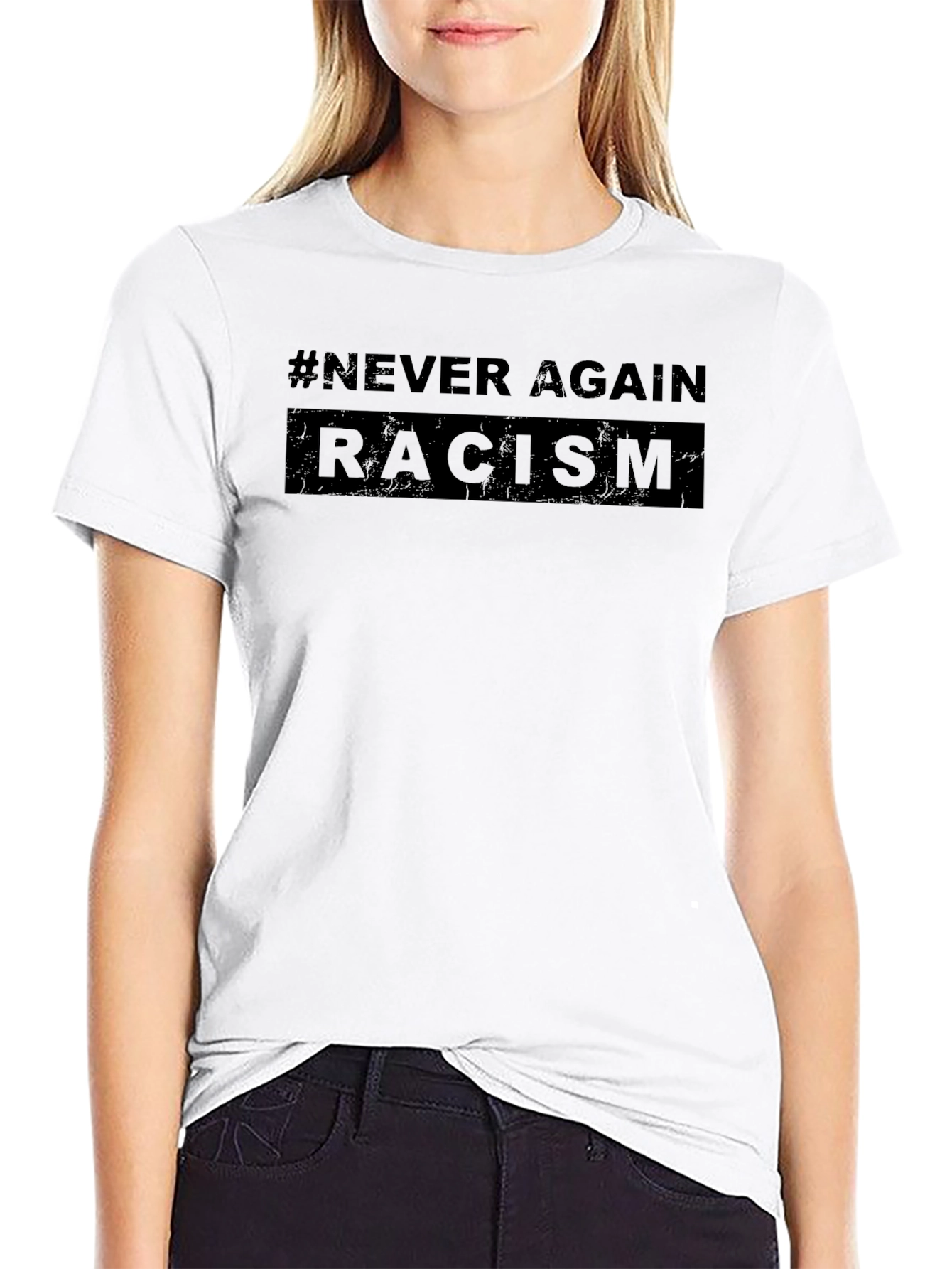 Never Again Racism Black T-Shirt