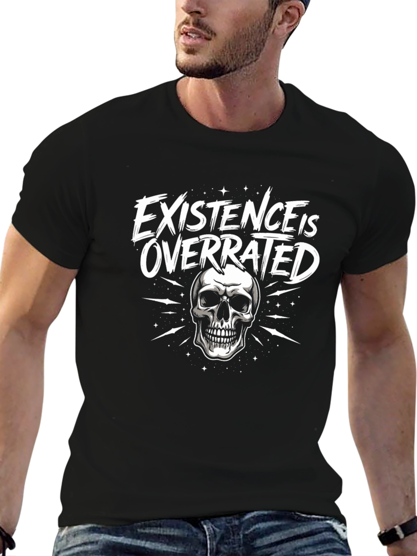 Existence is Overrated Skull Graphic T-Shirt