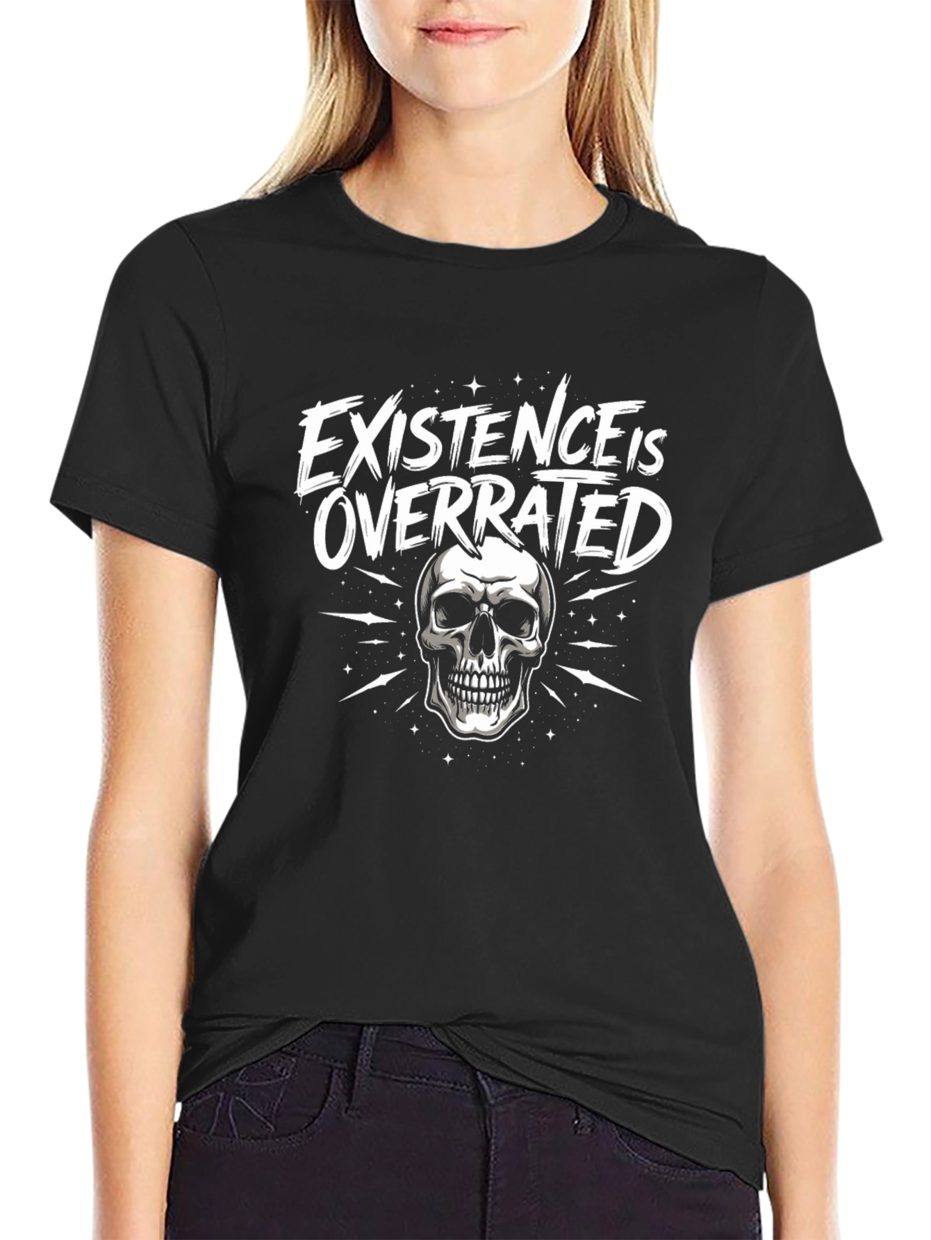 Existence is Overrated Skull Graphic T-Shirt