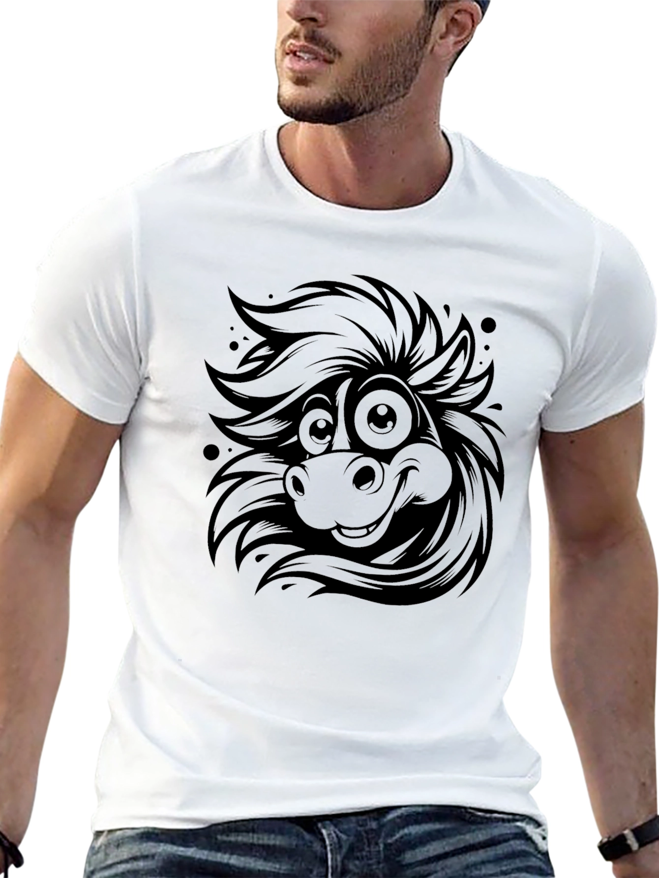 Cartoon Horse Tee - Quirky Black Graphic T-Shirt